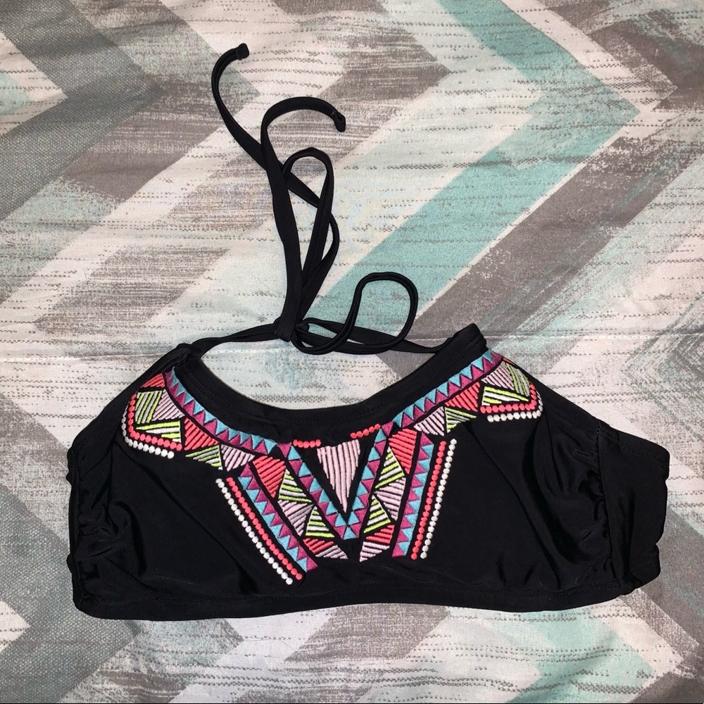 Xhilaration Geometric Black Halter Bikini Top